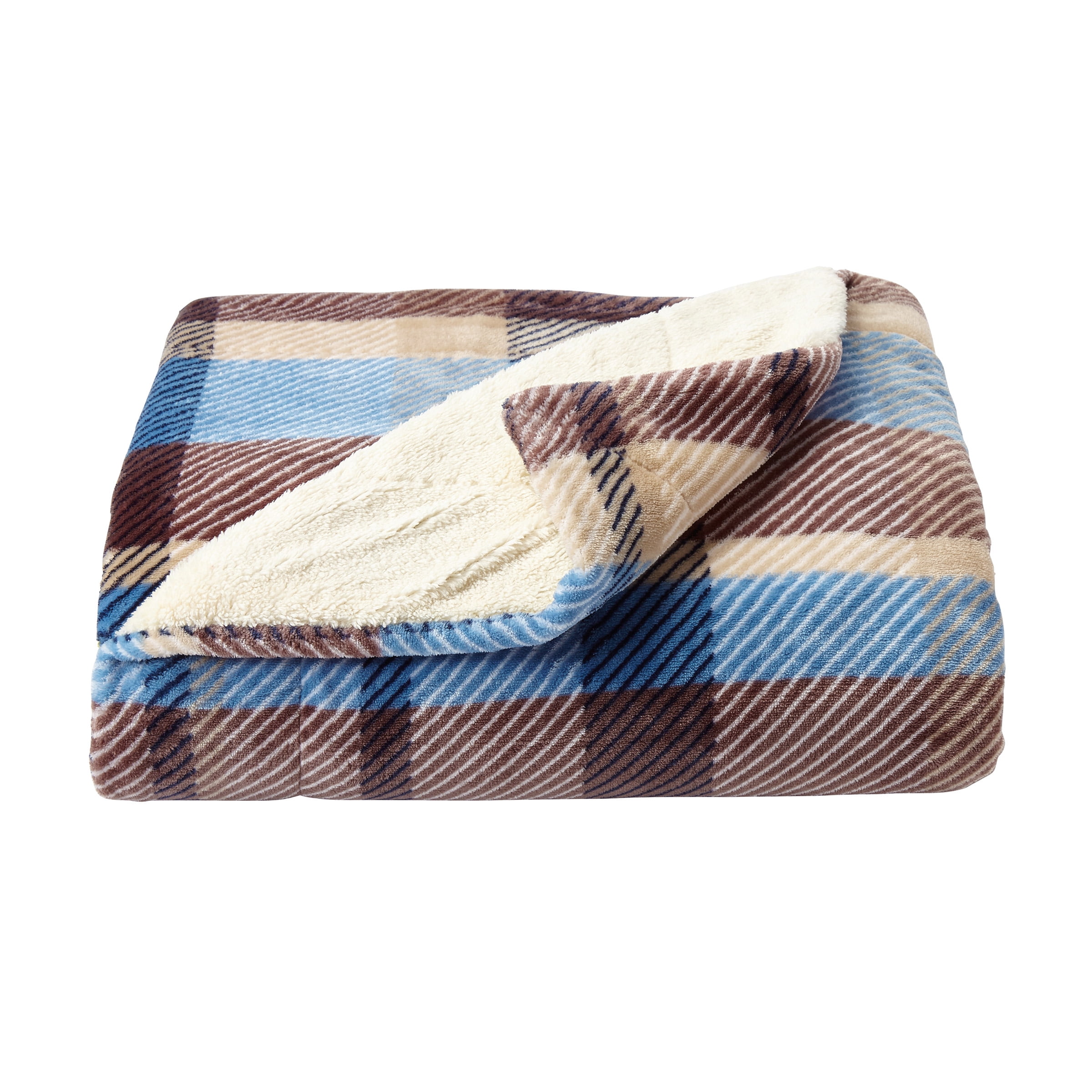 Somerset Home 70"x60" Poly Fleece Sherpa Blanket - Oversized Plush Woven Polyester Soft Throw Blanket for Couch, Bed and Sofa (Blue/Brown)