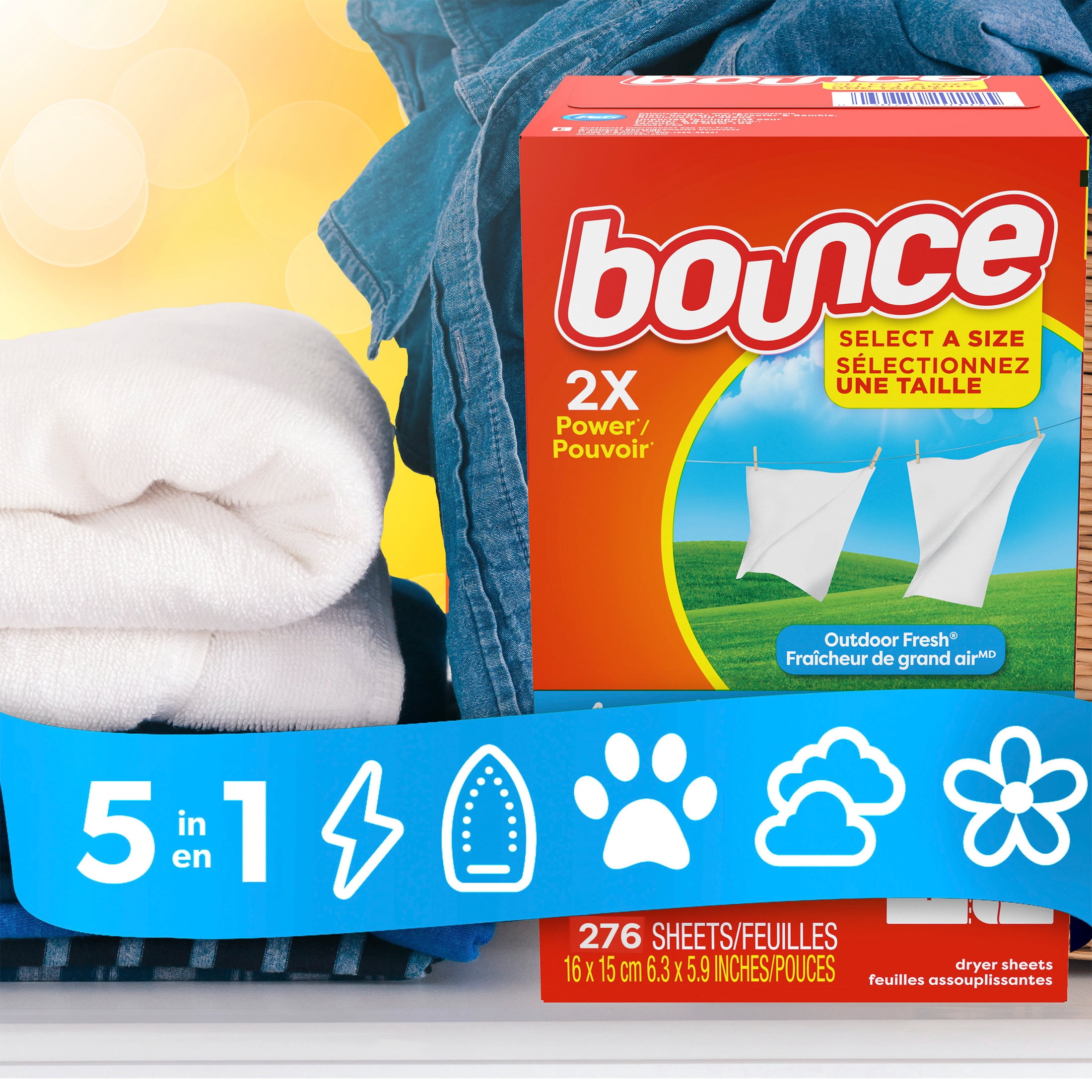 Bounce Select-A-Size Fabric Softener Dryer Sheets, Outdoor Fresh Scent, 276 Count
