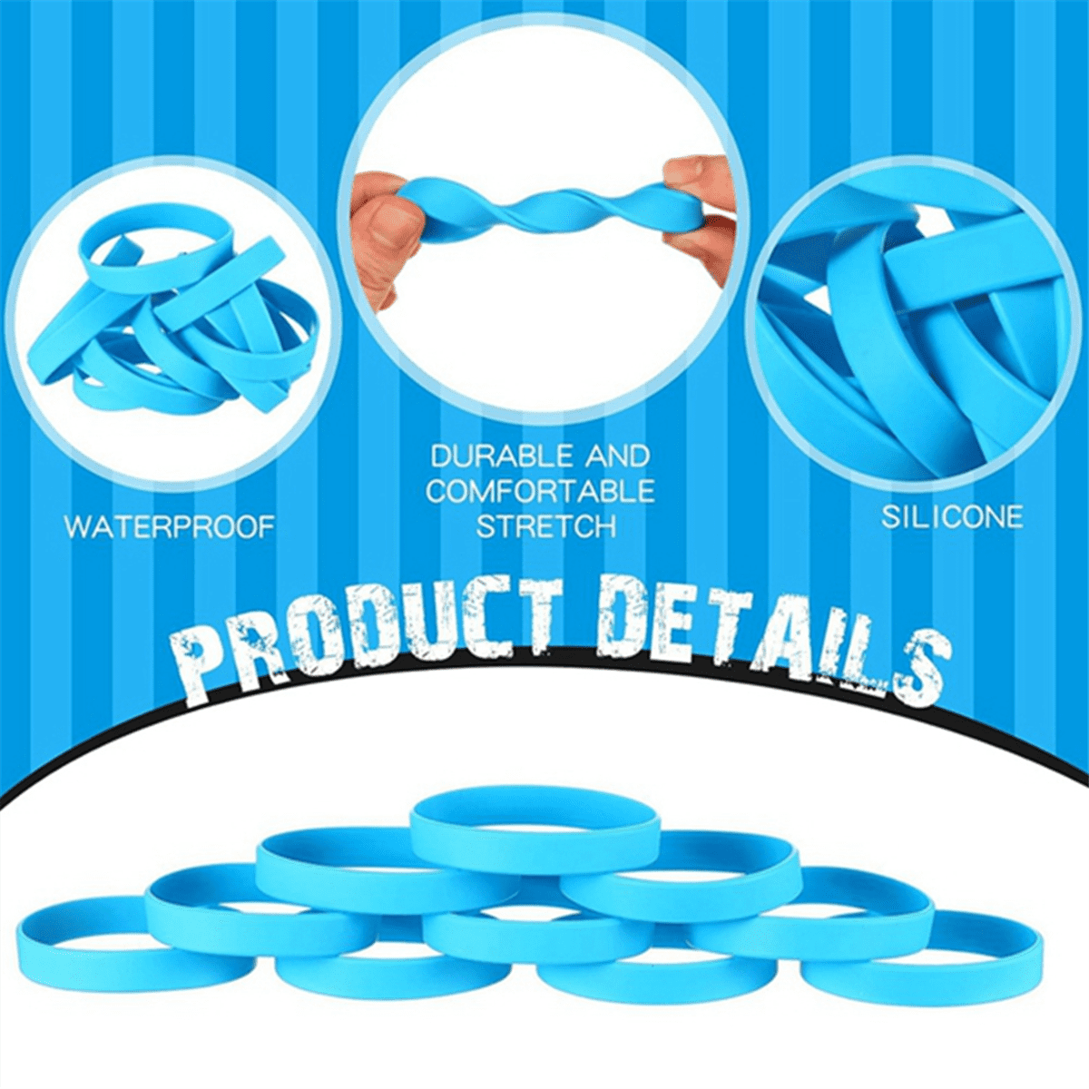 100 Pcs Solid Color Rubber Bracelets Silicone Wristband Sports Elastic Rubber Bulk Adult Wrist Bands(Dark Blue)