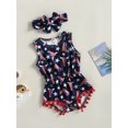 thumbnail image 3 of Bagilaanoe 4th of July Jumpsuit Shorts for Newborn Baby Girl Sleeveless Print Romper Overalls + Headband 3M 6M 12M 18M Infant Independence Day Outfits, 3 of 9
