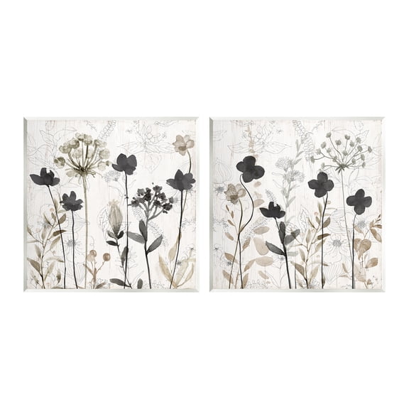 Stupell Industries Neutral Flower Hues Rustic Boho Botanical & Floral Painting Unframed Art Print Wall Art, Set of 2