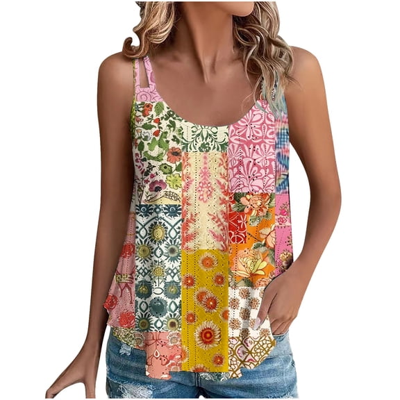Cilsoka Plus Size Vintage Flower Graphic Tank Tops Women Summer Classic Sleeveless Cute O-Neck Loose Fit Shirt Tank, Cotton Tunic Tank Tops for Women