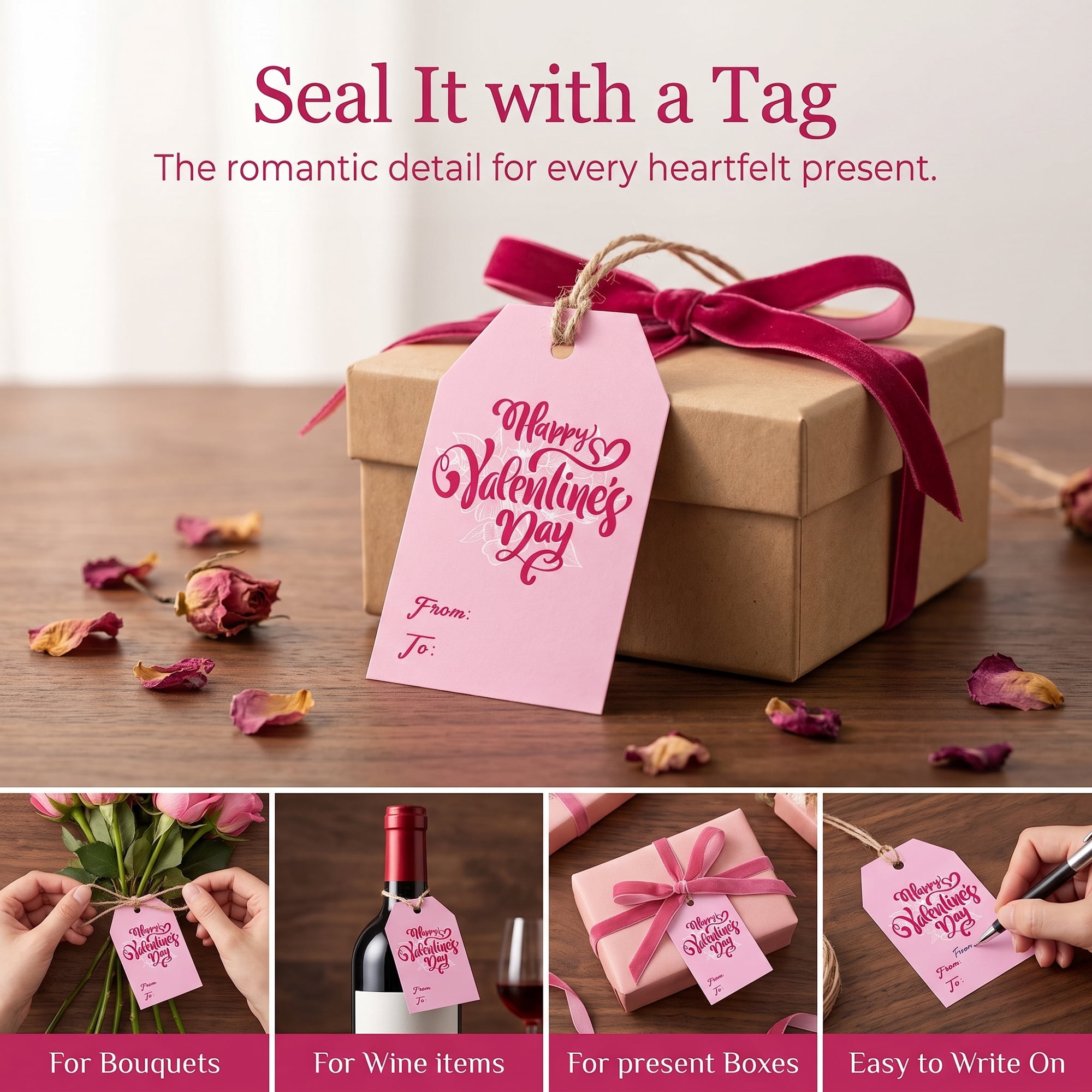 Unique Bargains Gift Tags with Twine for Present Wrapping and Crafting Pink 2" x 3.1"