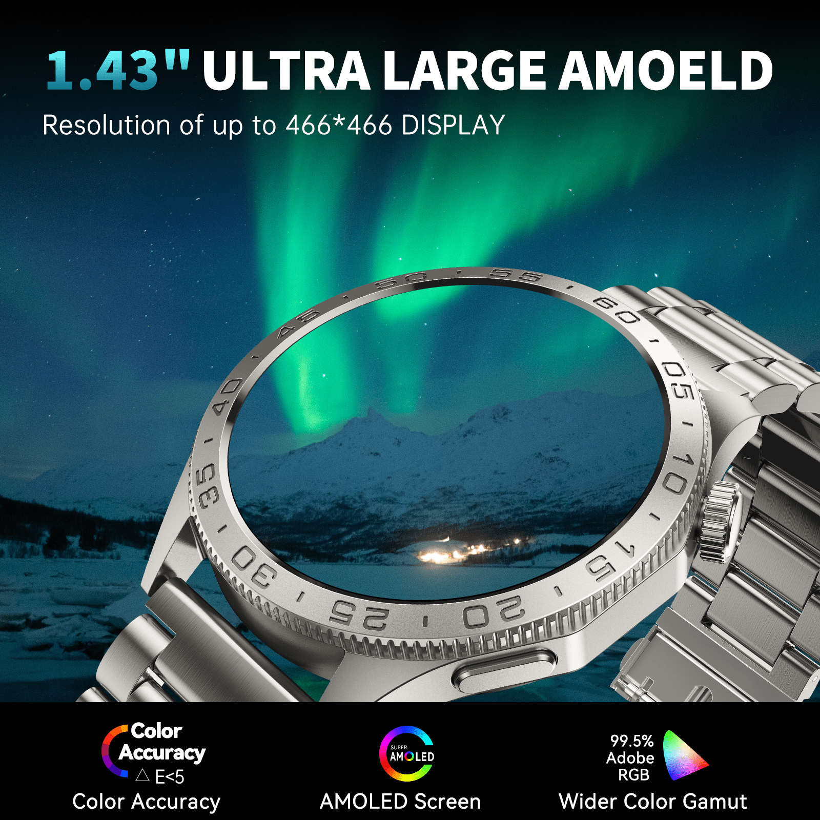 Smart Watch for Men(Answer/Dial Calls), 1.43'' AMOLED/100 Sports Modes, 5ATM Waterproof Fitness Watch with Fitness Tracking Fits for Android and iOS Smartwatch Silver Steel