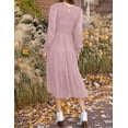 thumbnail image 3 of Womens Long Sleeve Dress Crew Neck High Waist Smocked Flowy Casual Midi Dresses for Women 2023, 3 of 6