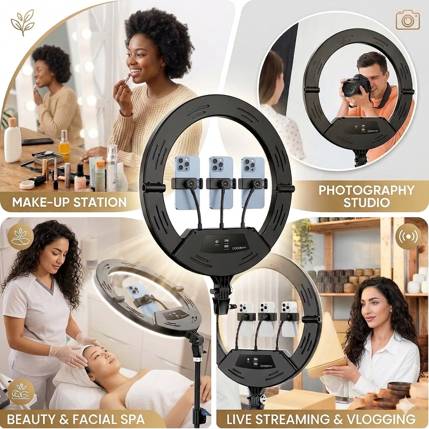 18 Inch and 10 Inch LED Ring Light Kit with Tripod Stand, Wireless Remote Control, 4 Phone Holders, 3 Color Modes, 10 Brightness Levels, USB Desk Light for Selfie Photography and Video Lighting
