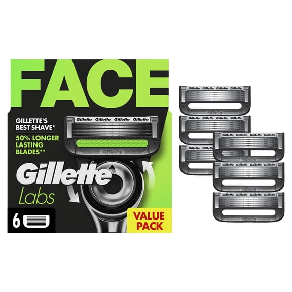Gillette Labs Men's Razor Blade Refills with Exfoliating Bar, 6 Refills