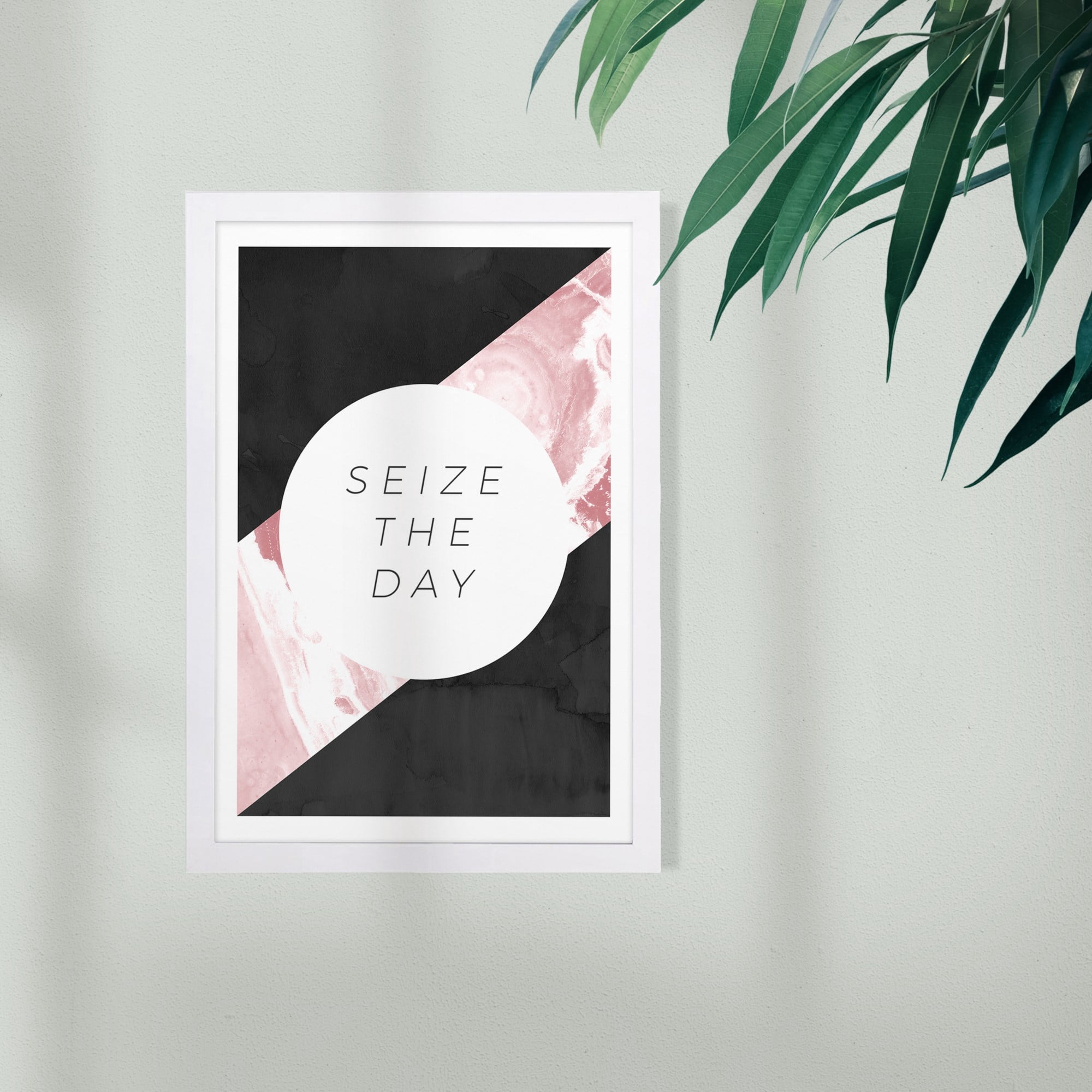 Wynwood Studio Typography and Quotes Framed Wall Art Prints 'Seize The Day' Inspirational Quotes and Sayings - Pink, Black, 13" x 19"