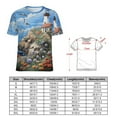 thumbnail image 2 of Lighthouse Sunrise Coast Scenery Pale Blue Tan Womens Tops Women's Fashion Casual Short Sleeve Flower Print Round Neck Pullover Top Blouse, 2 of 6