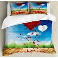 thumbnail image 1 of Hearts Duvet Cover Set King Size, Love Symbols Theme with Rose Petals Rustic Woods and Open Spring Sky Valentines Day, Decorative 3 Piece Bedding Set with 2 Pillow Shams, Multicolor, by Ambesonne, 1 of 3