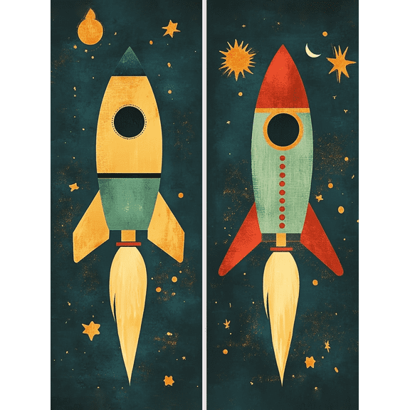 Vintage Rocket Ship Canvas Prints/Wall Art,Suitable for Living Room,Bedroom,Office,Nursery,Kids Room Decoration.