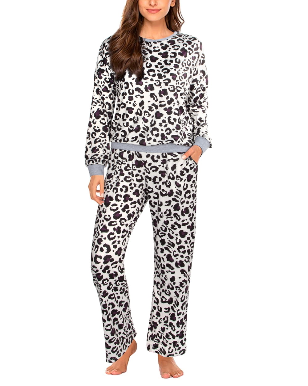 Women's Plus Pajamas Set Long Sleeve Sleepwear Soft PJ Set Nightwear Lounge Sets with Pockets - Walmart.com