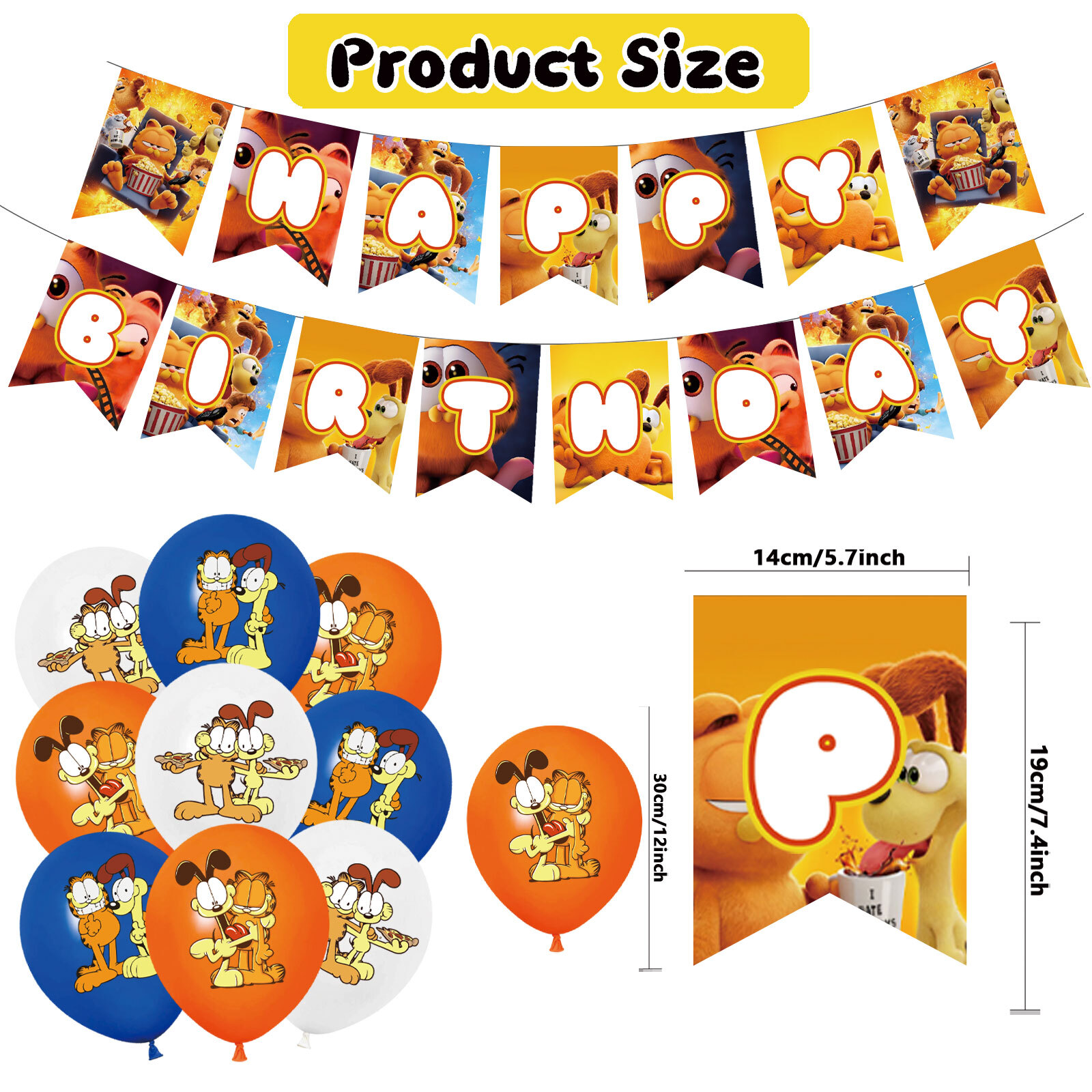 32 PCS For Garfield Cartoon Theme Party Decorations Set,With 1 Happy Birthday Banner,18 Balloons,13 Cupcake Toppers,for Boy Girls Party Supplies Set
