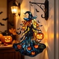 thumbnail image 5 of Liamobondopolis Stained Glass Style Witch Acrylic Hanging Ornament with Pumpkin Bat Pattern for Halloween Window Door Wall Decor 7.87 In, 5 of 8