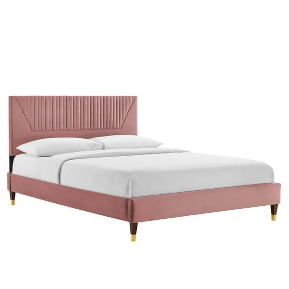 Modway Yasmine Channel Tufted Performance Velvet Queen Platform Bed in Dusty Rose