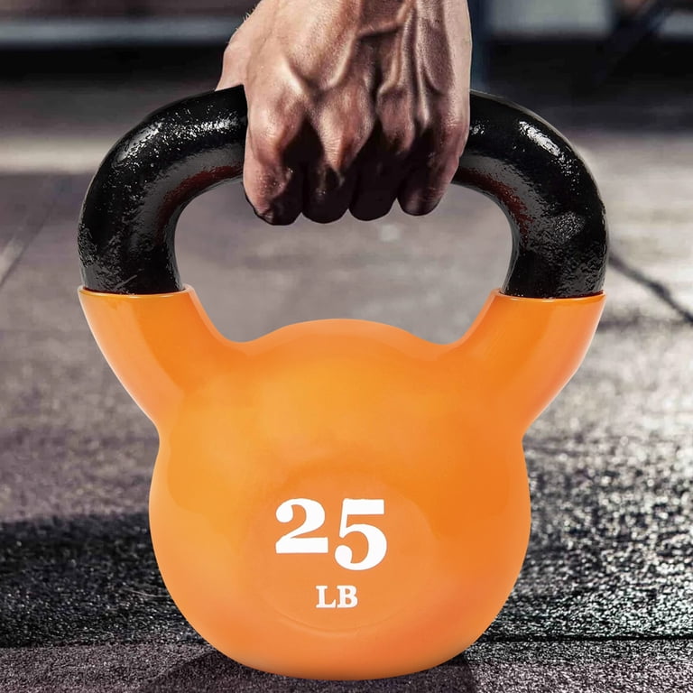 BalanceFrom 25lb Vinyl-Coated Cast Iron Kettlebell, Orange photo 4