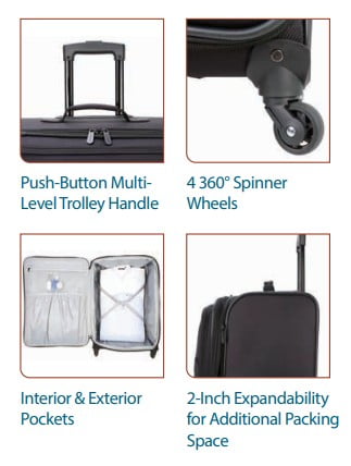 Protégé 2-piece Softside Luggage Set, Includes 28-inch Checked and 20-inch Carry-on Luggage, with 360 Spinner Wheels and Organizer Pockets, Rich Black