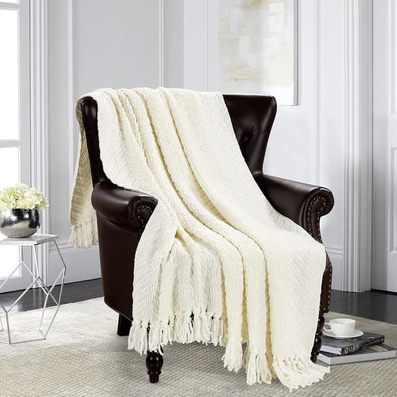 AUQ Warm Tassel Knit Blanket Throw Size for Couch Sofa Bed,Cream Thick Knitted Armchair Office Chair Throw Blankets,Winter Chunky Blankets(50X60)Chunky Knit Throw Blanket Chunky Blanket