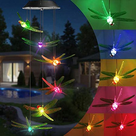 Solar Wind Chime  Color Changing Solar Dragonfly Wind Chimes  LED Decorative Mobile  Waterproof Outdoor Decorative Lights for Patio  Balcony  Bedroom  Party  Yard  Window  Garden