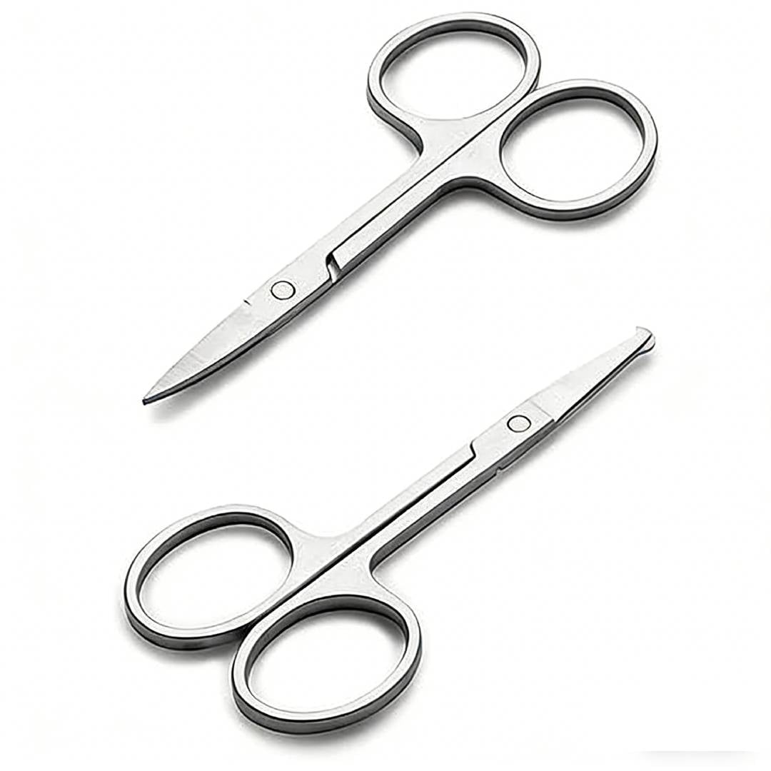 OFEFE 2-Piece Facial Hair Grooming Scissors Set - Professional Stainless Steel Eyebrow, Nose Hair, Mustache, Beard & Eyelash Trimming Kit with Safety Rounded Tips for Men & Women