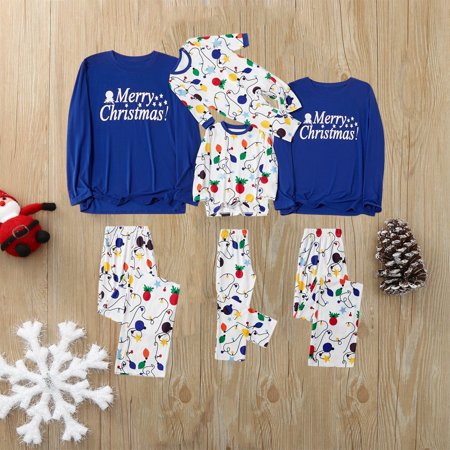 

Christmas Gifts Christmas Women Mom Letter Plaid Print Top Blouse+Pants Family Clothes Pajamas Polyester Blue L