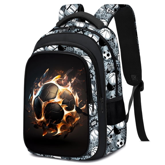School Backpack for Boys - Soccer Boys Backpack for Kids Children Teens Elementary Middle School - 17″ Sport Bookbag Travel Back Pack for Age 6-18