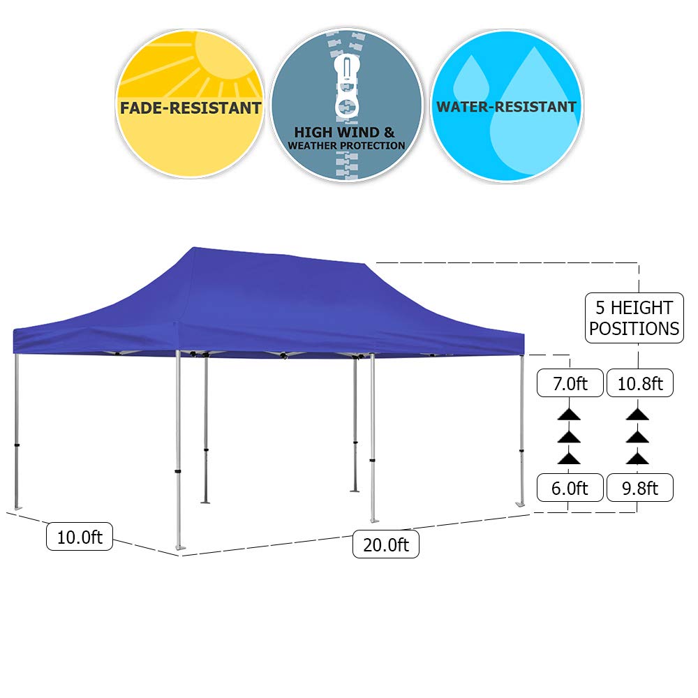 Blue 10x20 Pop Up Canopy Tent - Durable Aluminum Frame with Water-Resistant Polyester Fabric Top - Sturdy Wheeled Canopy Bag and Stake Kit Included (5 Color Options) - image 2 of 6