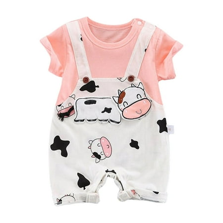 

Rovga Baby Girl Bodysuits Milk Cow Print One Set Crawling Clothes Short Sleeve Buckles On The Shoulders Romper