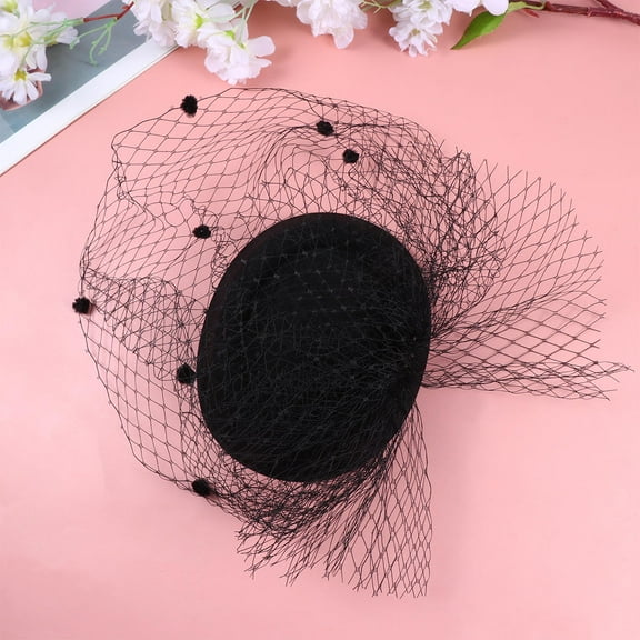 Amosfun Black Wedding Headpiece Women Funeral Headwear Woolen 1Set