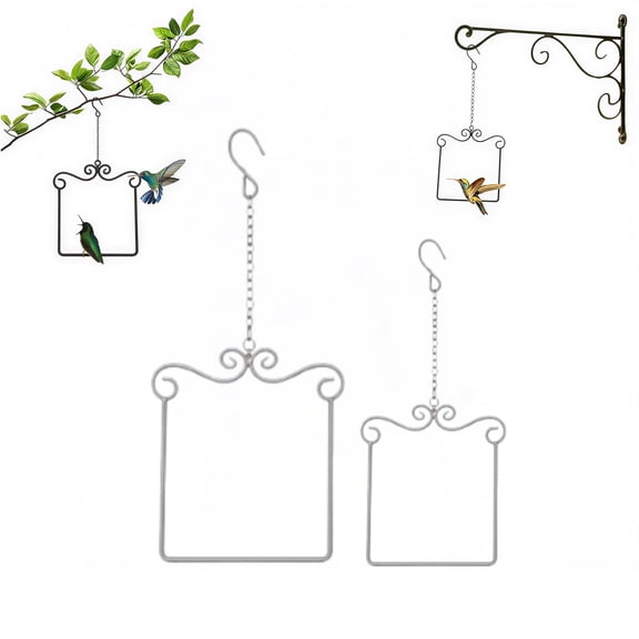 Hummingbird Swings and Perches Metal Frame 2 Pack, Wild Bird Swing Outdoor Bird Perch with 2 Hanging Chain for Hanging Indoor, Outdoor, Trunk, Lawn, Patio, Garden Silver