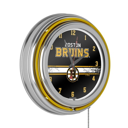 NHL Chrome Double Rung Neon Clock - Boston Bruins�