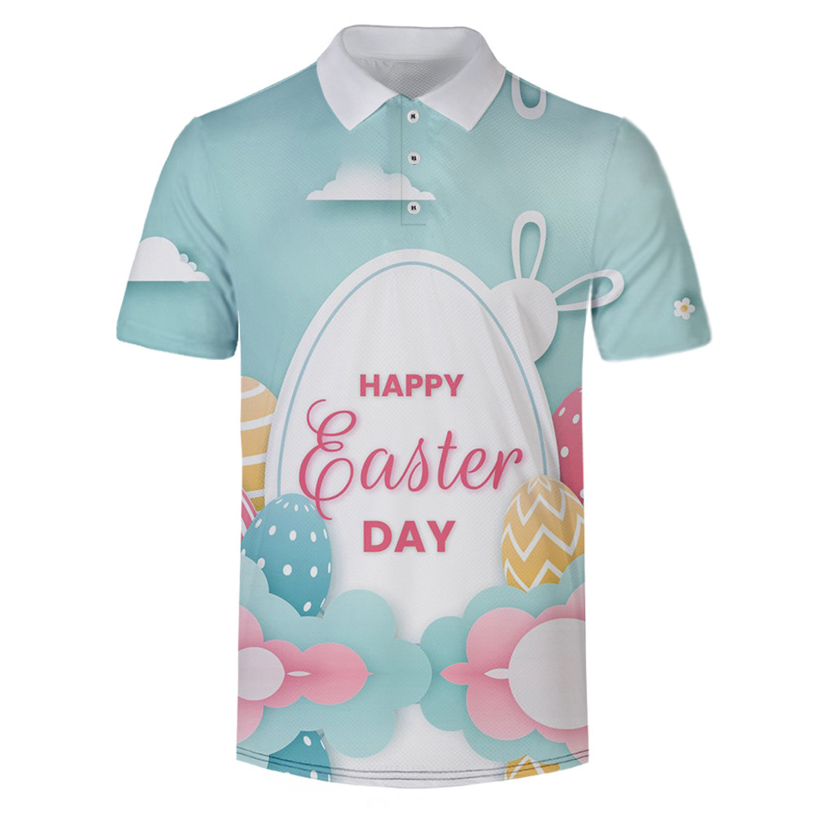 Polo Shirts for Men Easter Bunny Egg Festival Digital 3D Printed