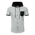 thumbnail image 5 of DPTALR George Mens Hoodie Shirts Short Sleeve Casual Button Down Lapel Pocket GrayBig and Tall Men L, 5 of 7