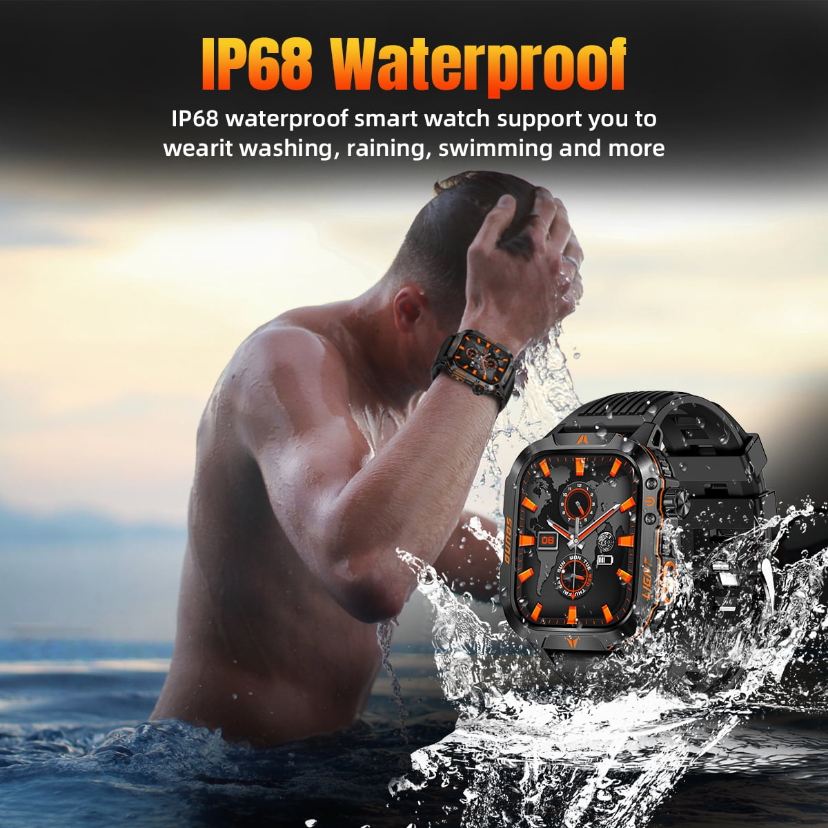 Smart Watch Compass HD Aluminum Alloy Durable IP68 Waterproof with Led Flashlight 600mAh 20 Days Fitness Smartwatch for Android Ios Women Men Watch