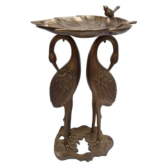Cast Aluminum 30-in Twin Crane Bird Bath with Leaf Bowl