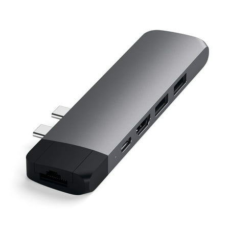 Satechi - Type-C Pro Hub Adapter with Ethernet - 4K HDMI, USB-C PD, Gigabit Ethernet, USB 3.0, Micro SD Card Slot - Space Gray