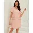 thumbnail image 2 of Chouyatou Women's Short Sleeve Crew Neck Tweed Dress A-line Button Part Elegant Mini Dresses, 2 of 6