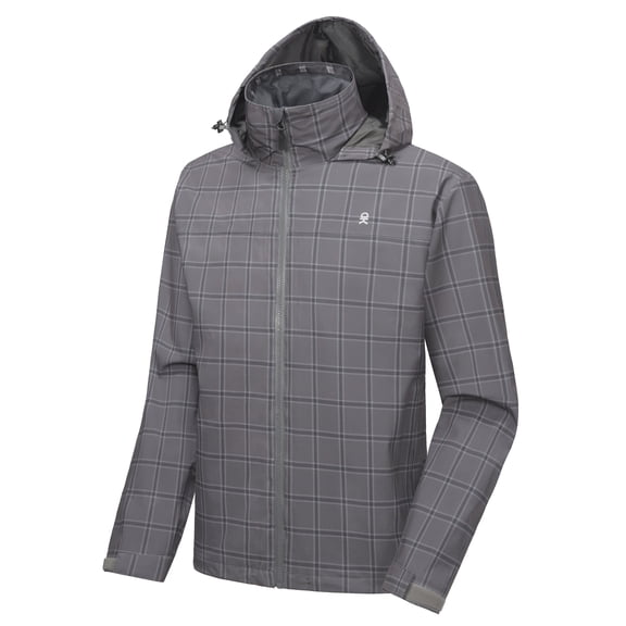 Men's Waterproof Rain Jacket, Lightweight Rain Coat, Raincoat with Hood for Golf Hiking (Gray Plaid L)