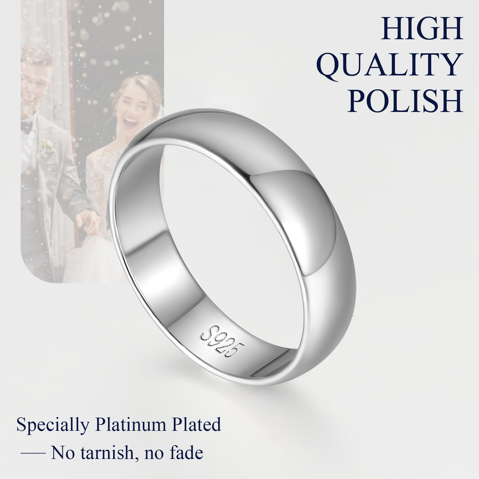 FindChic Simple Band Rings for Women, 5mm Pure 925 Sterling Silver Ring Engagement Wedding Band for Couple, Mothers Day Jewelry Gifts - Size 10