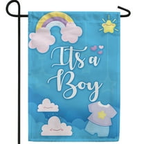 America Forever It's A Boy Garden Flag, 12.5 x 18 inch Double Sided, Baby Announcement Flag, Blue Cloud Rainbow Design, Newborn Celebration, Baby Shower Yard Decor