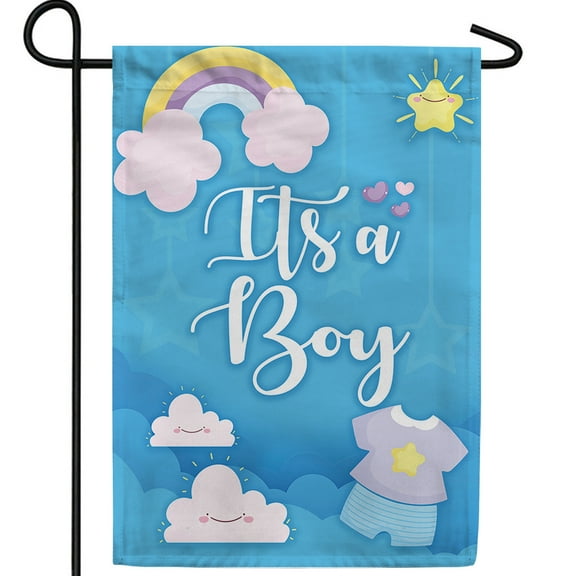America Forever It's A Boy Garden Flag, 12.5 x 18 inch Double Sided, Baby Announcement Flag, Blue Cloud Rainbow Design, Newborn Celebration, Baby Shower Yard Decor