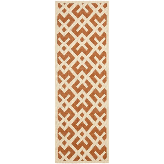 Safavieh Courtyard Alvin Geometric Indoor/Outdoor Runner Rug, Terracotta/Bone, 2'3" x 6'7"