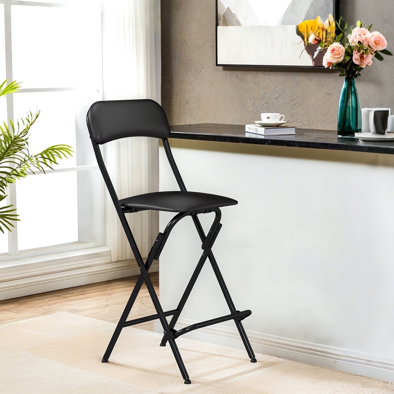 VOLIX 38'' Vinyl-Padded Folding Chair Counter Height Stool Chair