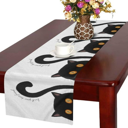 

MKHERT Cute Black Cat Find Your Best Friend Table Runner Home Decor for Wedding Party Banquet Decoration 16x72 Inch