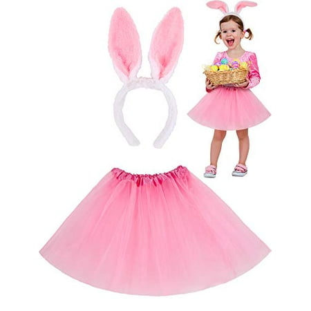 Zhanmai Easter Costume Accessories Set, Tutu Skirt and Bunny Ear Headbands for 2 to 8 Years Old Toddler Girls (Pink)