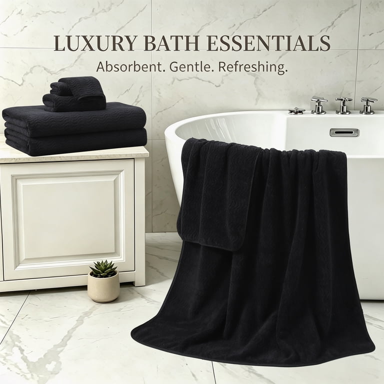 Covina Home 8-Piece Microfiber Bath Towel Set, Black photo 4