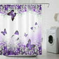 thumbnail image 3 of HVEST Purple Floral Butterfly Shower Curtain, Garden Flower Plant Spring Shower Curtain - Rustic Wildflower Bathroom Decor, Waterproof Polyester Fabric, Includes 10 Hooks, 60x72 Inches, 3 of 9