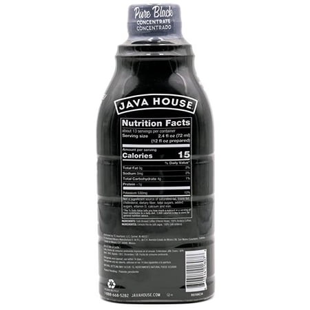 JAVA HOUSE COLD BREW COFFEE CONCENTRATE – PREMIUM 100% ARABICA BLACK COLD BREW – SMOOTH FLAVOR WITH MOLASSES AND COCOA NOTES – 32OZ BOTTLE (MAKES 20 CUPS) – 4:1 CONCENTRATE, SERVE HOT OR ICED
