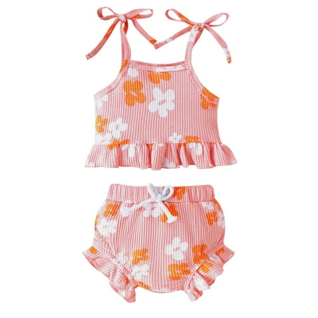 

ENFLASH Baby Girls Flower Print Spaghetti Strap Knit Cami Tops+Bloomers Shorts Outfits Infant Summer Boho Clothes