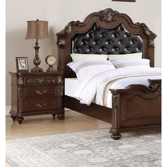 LiviNest Traditional Nightstand Bedside Table: Antique Walnut Finish 2-Drawer Storage - Pine Wood & MDF Construction with Unique Carving Design for Traditional Bedroom Furniture